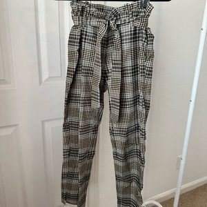 Brown & black plaid paper bag trousers